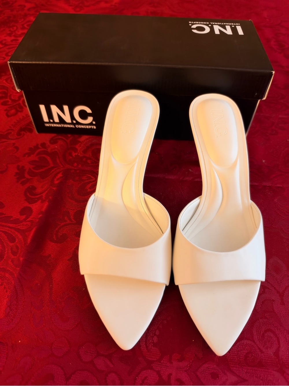 INC International Concepts White Pointed Slip-On Mules with Wide Band